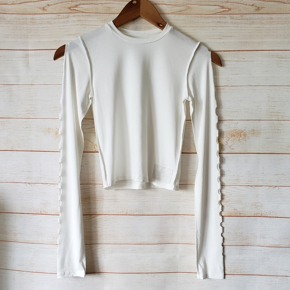 Boys Lie Spandex Viscose Long Sleeve Cutout Cropped Stretchy Top Medium USA